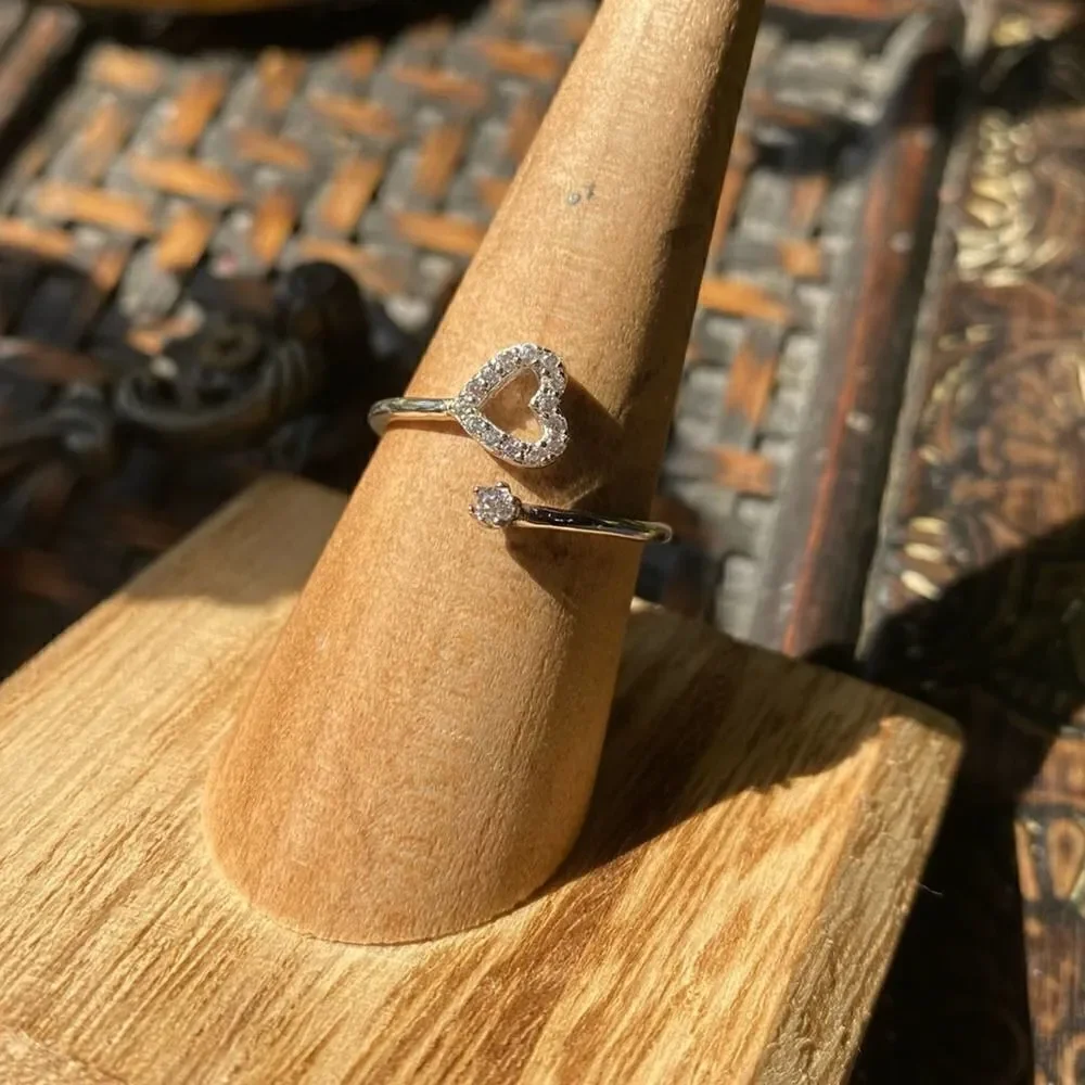 Sterling Silver Heart Cz Wrap Ring Size 7